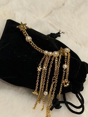 Dior Gold Star & Pearl Fringe Chain Earing